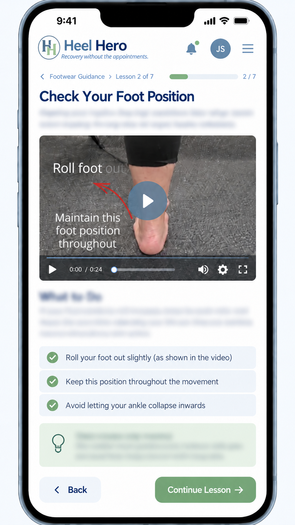 Heel Hero clinical guidance shown on mobile phone