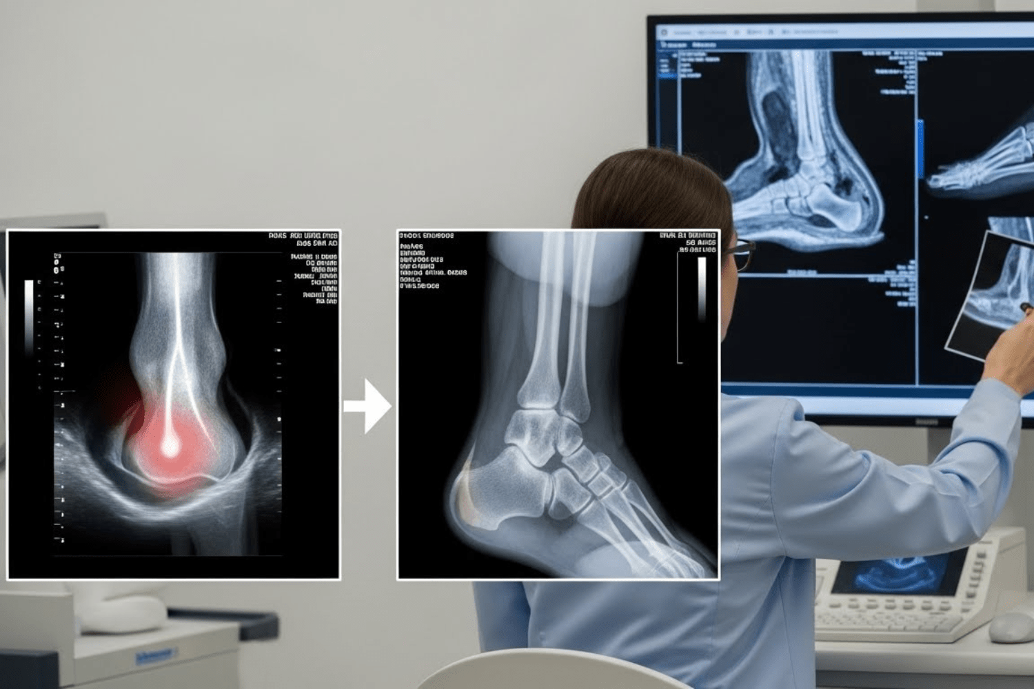 Diagnostic imaging during assessment of pain in the back of the heel